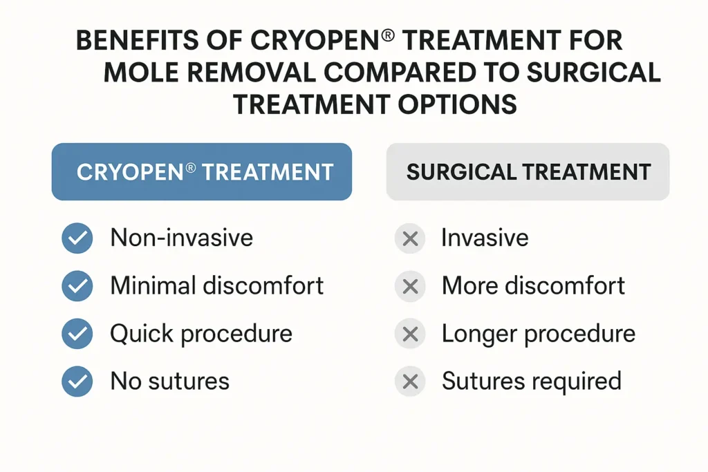 Table to show the benefits of getting moles removed West Hampstead from LA LIPO