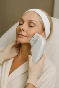 Woman receiving HIFU non surgical facelift treatment West Hampstead