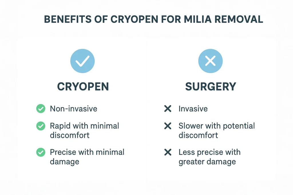 Benefits of cryopen for milia removal West Hampstead compared to surgical treatments.