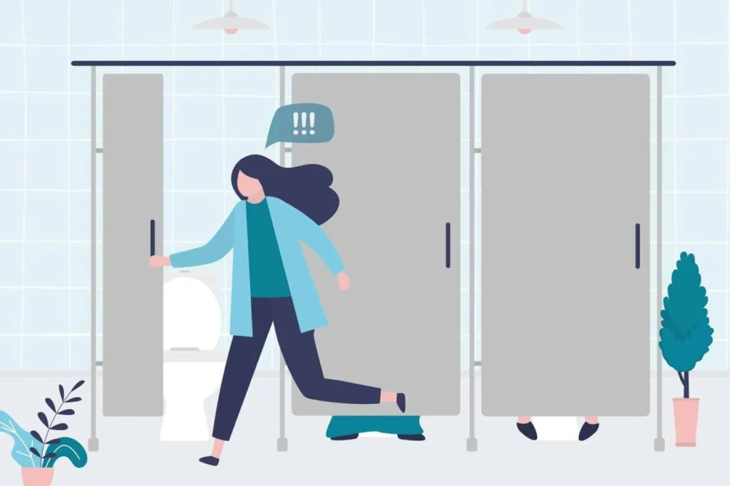 graphic of Urine incontinence West Hampstead woman running to the toilet.