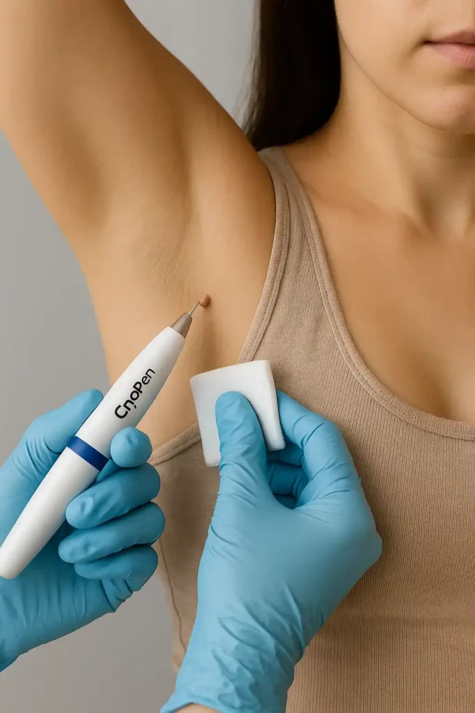 woman having cryopen to remove underarm skin tags West Hampstead