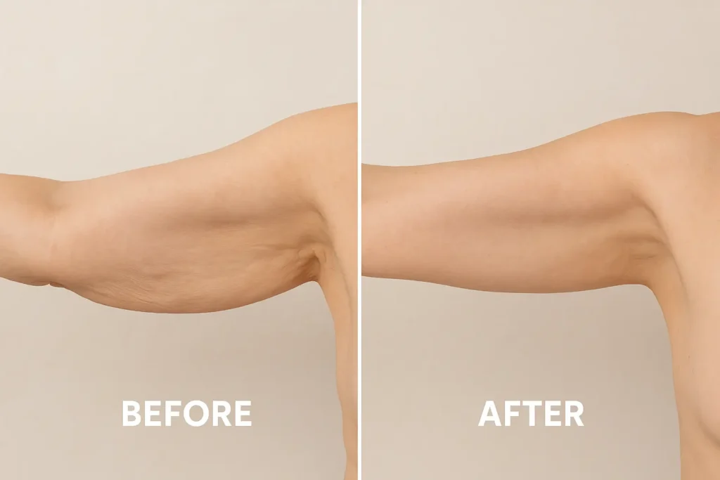 Picture of LA LIPO West Hampstead before and after results of skin tightening treatment on the upper arms.