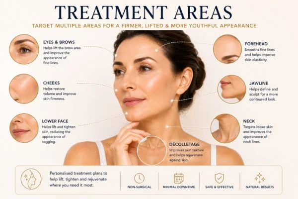 Areas of treatment for the ultimate lift tighten treatment West Hampstead